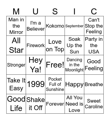 Music Bingo Card