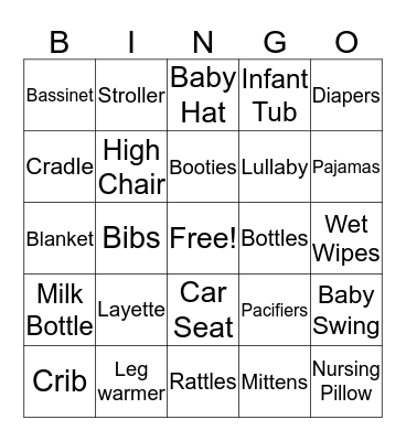 Baby Shower Bingo Card