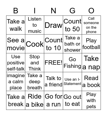 Coping Skills Bingo Card