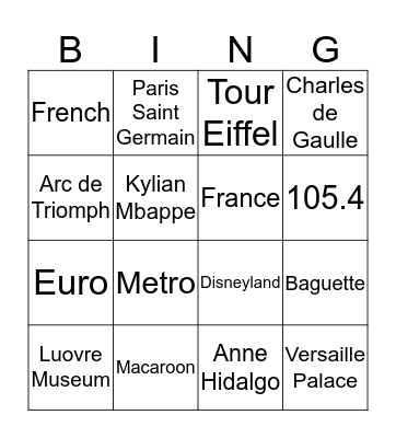 Paris Bingo Card