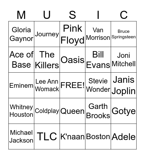 Music Therapy Bingo Card