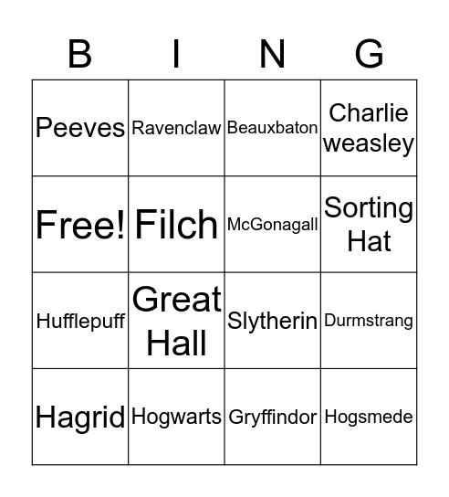 The 8th Horcrux Bingo  Bingo Card