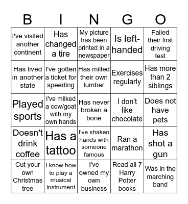 Retreat Ice Breaker Bingo Card