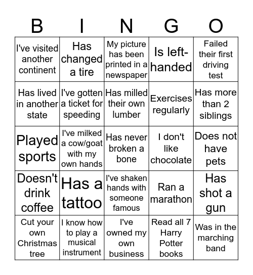 Retreat Ice Breaker Bingo Card