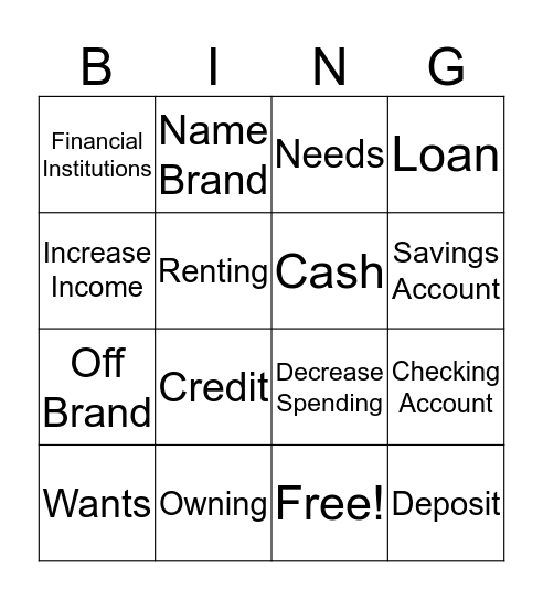 Financial Bingo Card