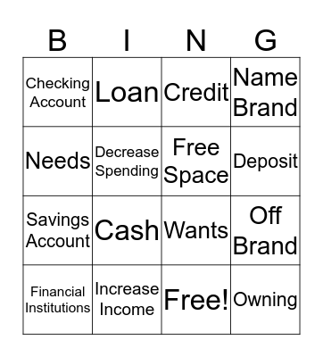 Financial Bingo Card