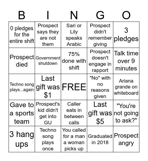 "Thank You" BINGO Card