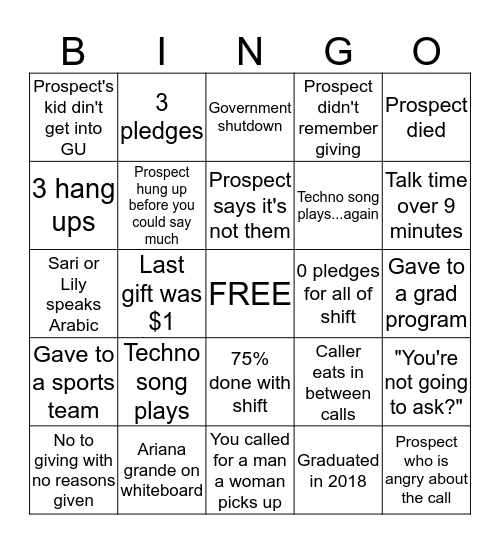 "Thank You" BINGO Card