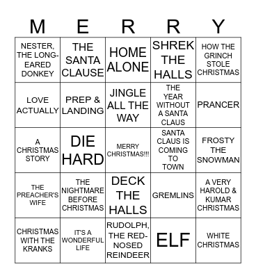 CHRISTMAS MOVIES & CARTOONS Bingo Card