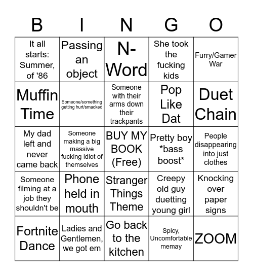 Tik Tok Compilation Bingo Card