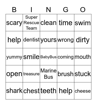 Listening Bingo - BabyBus Ocean/Teeth Bingo Card