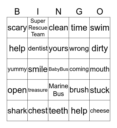 Listening Bingo - BabyBus Ocean/Teeth Bingo Card
