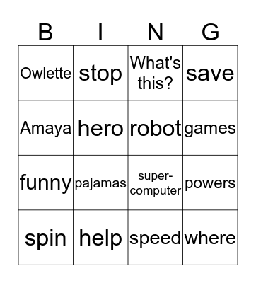 Listening Bingo - Catboy vs. Robocat Bingo Card