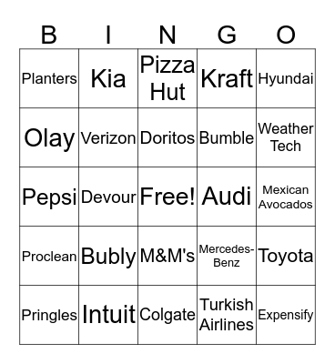 SUPER BOWL ADS Bingo Card