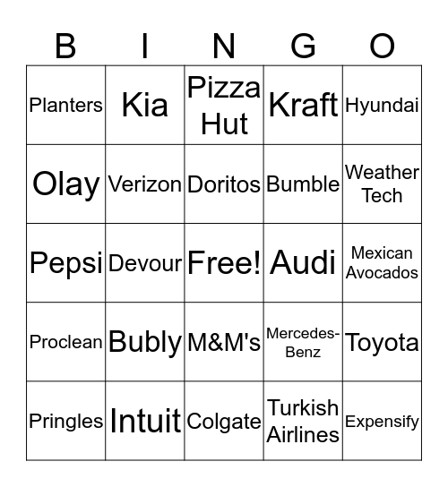 SUPER BOWL ADS Bingo Card