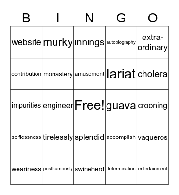 Reading Bingo Card