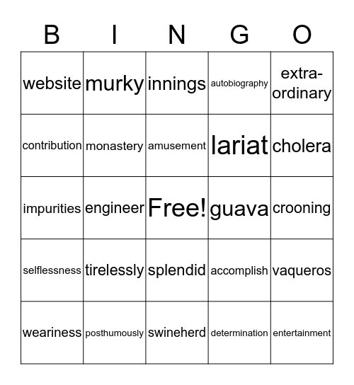 Reading Bingo Card