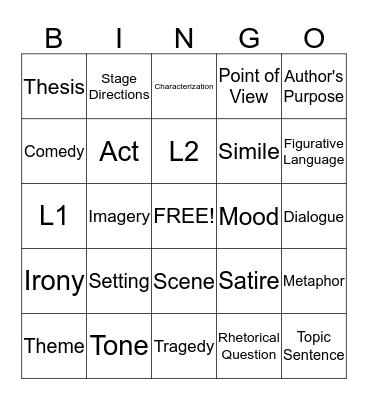 Literary Terms Bingo Card