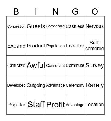 Vocabulary Bingo Card