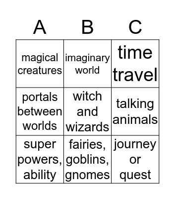 Fantasy Features Bingo Card