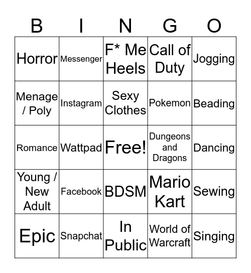 Geek Girls Bingo! Bingo Card