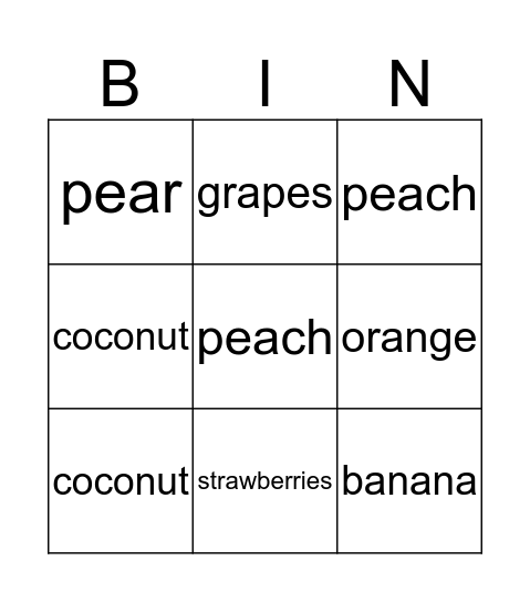 Fruit for Grandma Bingo Card