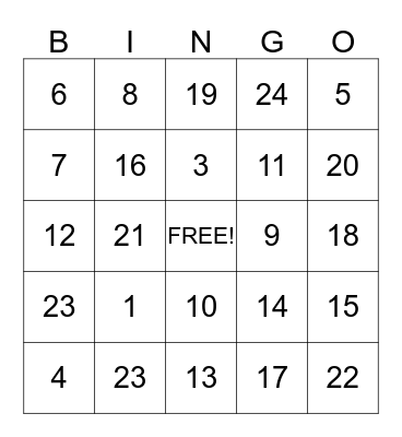 Untitled Bingo test Bingo Card