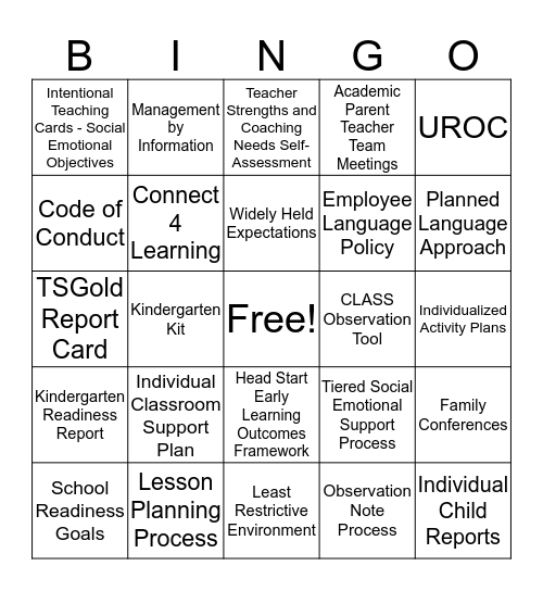Quality Education and Child Development Services Bingo Card
