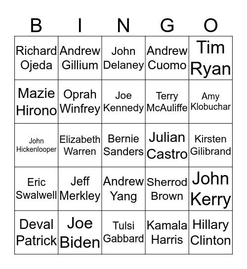 2020 Democratic Circus Extravaganza Bingo Card