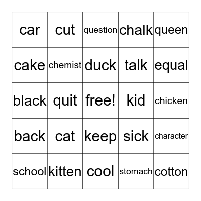 Thrass (c, k, ck, ch, q) Bingo Card