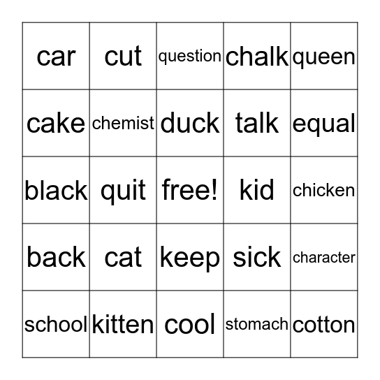 Thrass (c, k, ck, ch, q) Bingo Card