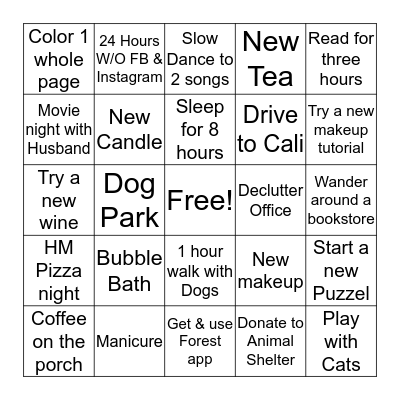 Self- Care Bingo Card