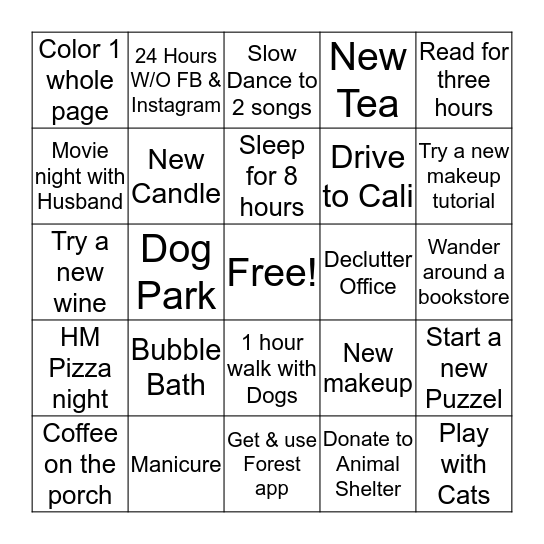 Self- Care Bingo Card