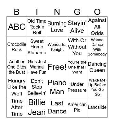 70s - 80s MUSIC BINGO Card