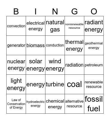 Energy Bingo Card