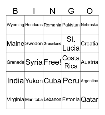 Geography Review Bingo Card