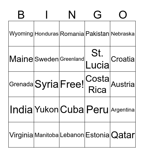 Geography Review Bingo Card