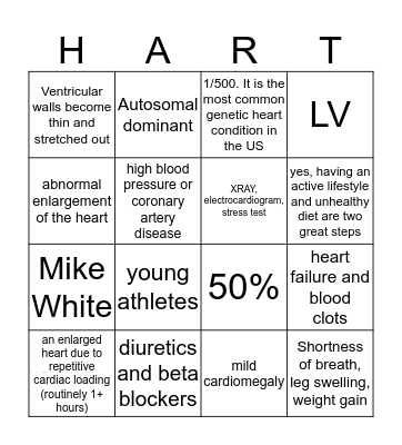 Cardiomegaly He/art Bingo Card