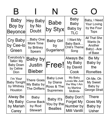 Baby Song Bingo Card