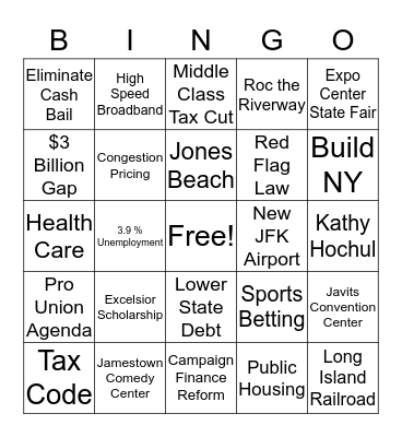 State of the State 2019 Bingo Card