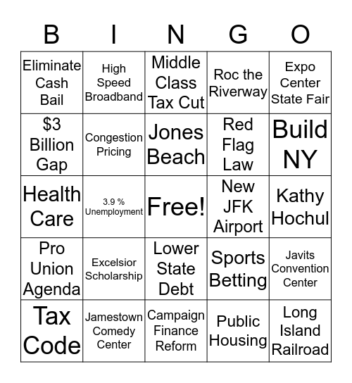 State of the State 2019 Bingo Card