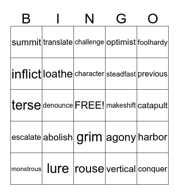 Vocabulary BINGO Card