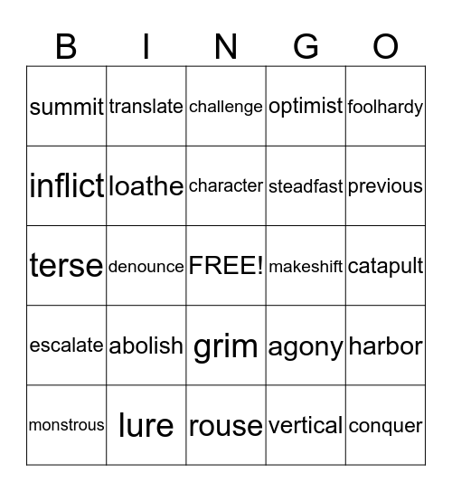 Vocabulary BINGO Card