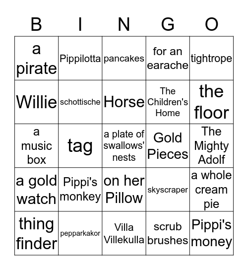 Pippi Longstocking Bingo Card