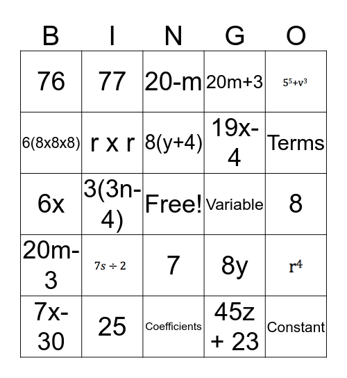 EXPRESSIONS BINGO! Bingo Card