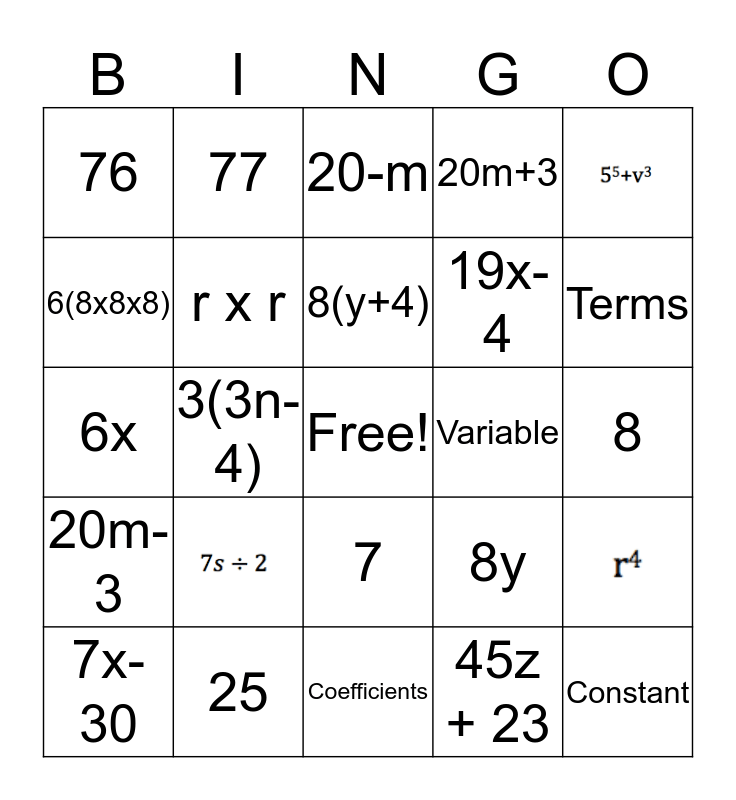 EXPRESSIONS BINGO! Bingo Card