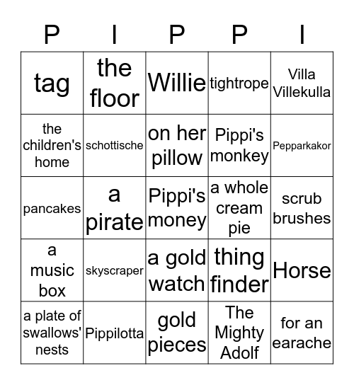 Pippi Longstocking Bingo Card