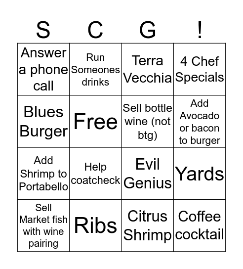 SCG Bingo Card