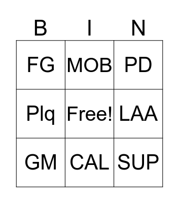 Perio Chart Bingo Card
