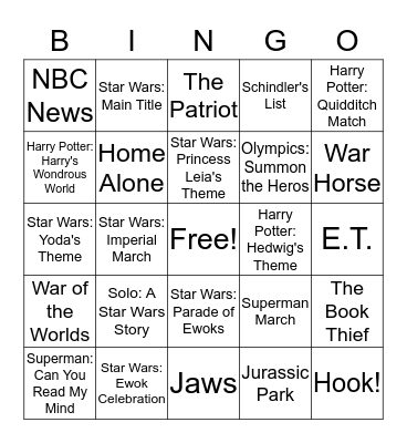 Composer John Williams Bingo Card